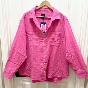 Gap Women's 100% Cotton Gauze Tunic Top Size L Pink Oversized Boho Casual (NEW)